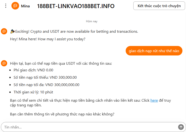 Tin nhắn với nhân viên chăm sóc khách hàng 188bet