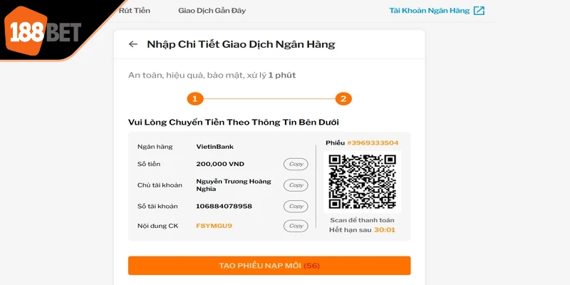 Các ngân hàng hỗ trợ nạp tiền đều có giao dịch ổn định